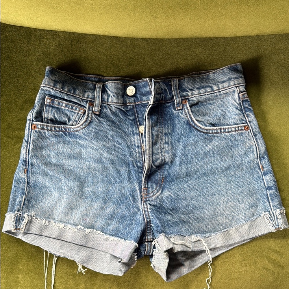Reformation Charlie Blue Jean Shorts High-Waisted Distressed
